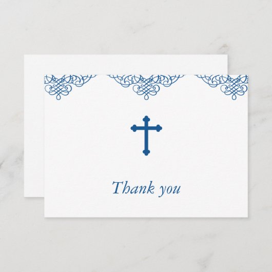 Blue Boys Baptism/Christening Hartelijk dank Bedankkaart (Voorkant / Achterkant)