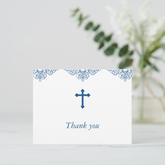Blue Boys Baptism/Christening Hartelijk dank Briefkaart (Staand voorkant)
