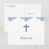Blue Boys Baptism/Christening Hartelijk dank Briefkaart (Voorkant / Achterkant)