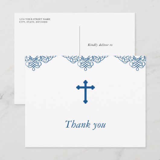 Blue Boys Baptism/Christening Hartelijk dank Briefkaart (Voorkant / Achterkant)