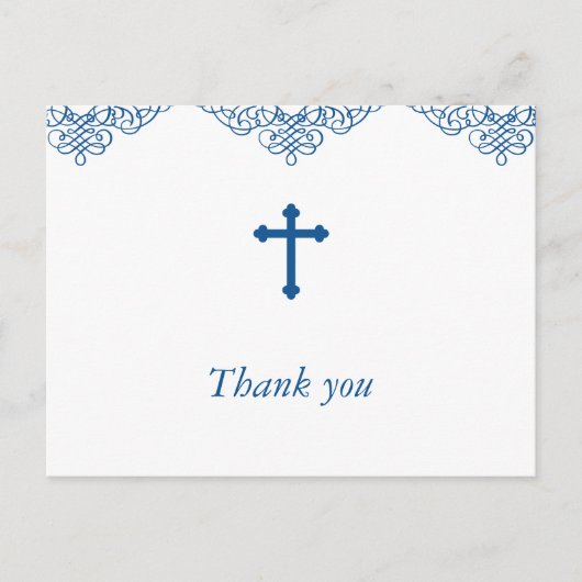 Blue Boys Baptism/Christening Hartelijk dank Briefkaart (Voorkant)