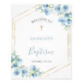 Blue Boys Baptism Welkomstbord Foto Afdruk (Voorkant)