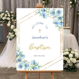 Blue Boys Baptism Welkomstbord Foto Afdruk