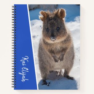 Blue Boys Custom Name Quokka op de strand Notitieboek