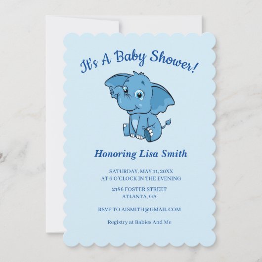 Blue Boy's Elephant Baby shower Kaart (Voorkant)