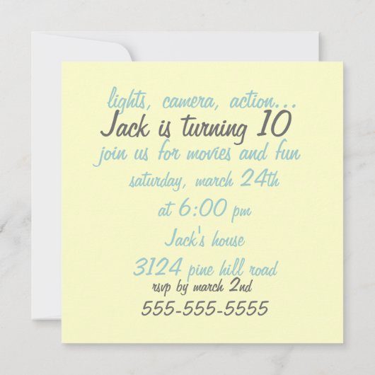 Blue Boys Film Verjaardagsfeestje Uitnodiging (Achterkant)