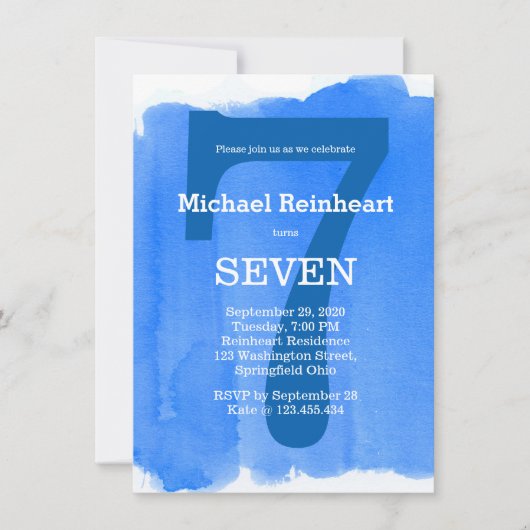 Blue Boy's Kind verjaardagsfeest Waterverf Effect Kaart (Voorkant)