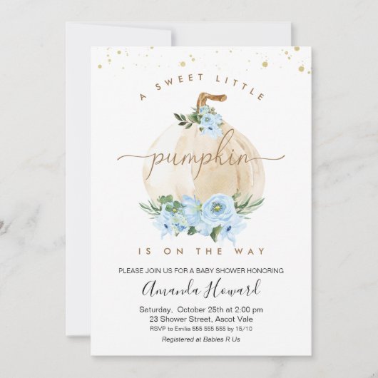 Blue Boys Little Pumpkin Bloemen Baby Shower Kaart (Voorkant)