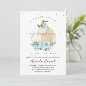 Blue Boys Little Pumpkin Bloemen Baby Shower Kaart (Staand voorkant)