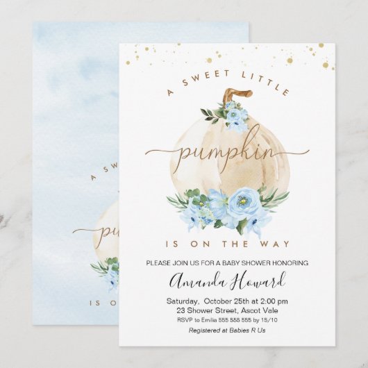 Blue Boys Little Pumpkin Bloemen Baby Shower Kaart (Voorkant / Achterkant)