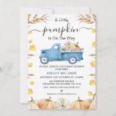 Blue Boy's Little Pumpkin Truck Baby shower Kaart (Voorkant)