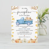 Blue Boy's Little Pumpkin Truck Baby shower Kaart (Staand voorkant)
