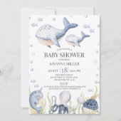 Blue Boys Onder het Zee Whale Calf Baby shower Kaart (Voorkant)