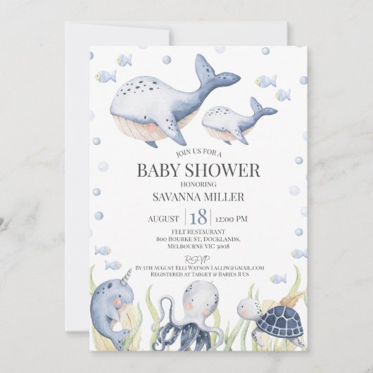 Blue Boys Onder het Zee Whale Calf Baby shower Kaart (Voorkant)