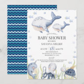 Blue Boys Onder het Zee Whale Calf Baby shower Kaart (Voorkant / Achterkant)