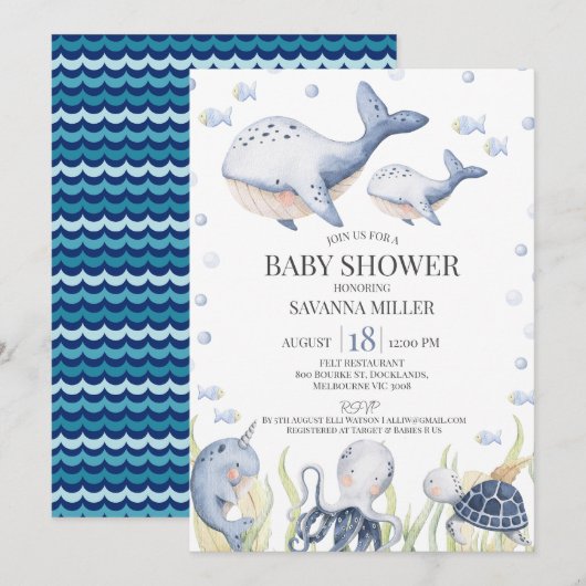 Blue Boys Onder het Zee Whale Calf Baby shower Kaart (Voorkant / Achterkant)