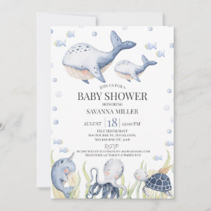 Blue Boys Onder het Zee Whale Calf Baby shower Kaart
