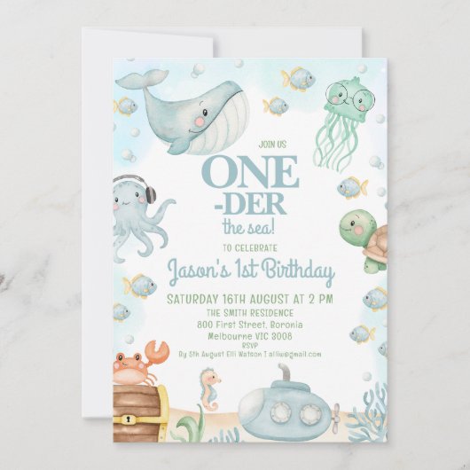 Blue Boys Onder Zee Oneder Het zee 1e Verjaardag Kaart (Voorkant)