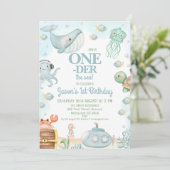 Blue Boys Onder Zee Oneder Het zee 1e Verjaardag Kaart (Staand voorkant)