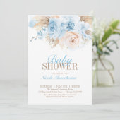 Blue Boys Pampas Grass Baby shower Invitation Kaart (Staand voorkant)