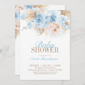 Blue Boys Pampas Grass Baby shower Invitation Kaart (Voorkant / Achterkant)