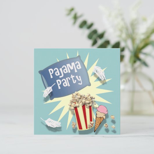 Blue Boys Sleepover Pyjama Party Uitnodiging (Staand voorkant)