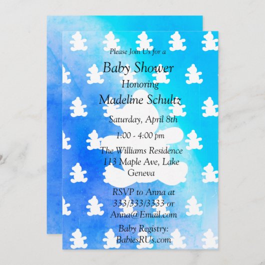 Blue Boy's Teddy Bear Thleed Baby shower Kaart (Voorkant / Achterkant)