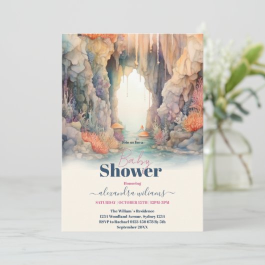 Blue Boys Under the Zee Creatures Baby shower Kaart (Staand voorkant)