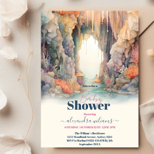 Blue Boys Under the Zee Creatures Baby shower Kaart