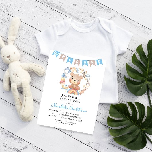 Blue Boys Welkom  Speelgoed Rustiek Baby shower Kaart