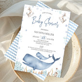 Blue Boys Whale Calf Baby shower Kaart