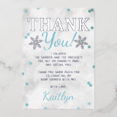 Blue Boy's Winter Kerstmis Baby shower Dank u Folie Uitnodiging (Voorkant)