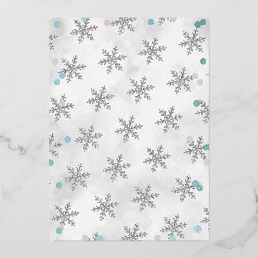 Blue Boy's Winter Kerstmis Baby shower Dank u Folie Uitnodiging (Achterkant)