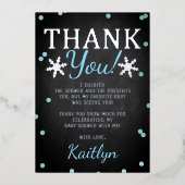 Blue Boy's Winter Kerstmis Baby shower Dank u Folie Uitnodiging (Voorkant)