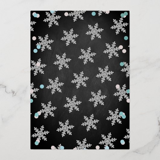 Blue Boy's Winter Kerstmis Baby shower Dank u Folie Uitnodiging (Achterkant)