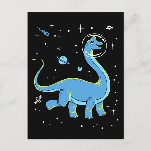 Blue Brachiosaurus dinos in de ruimte Briefkaart (Voorkant)