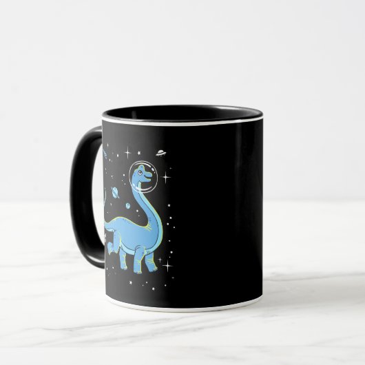 Blue Brachiosaurus dinos in de ruimte Mok (Voorkant links)
