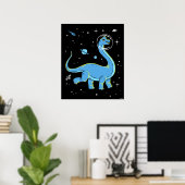 Blue Brachiosaurus dinos in de ruimte Poster (Thuiskantoor)