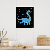 Blue Brachiosaurus dinos in de ruimte Poster (Keuken)
