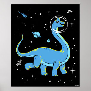 Blue Brachiosaurus dinos in de ruimte Poster