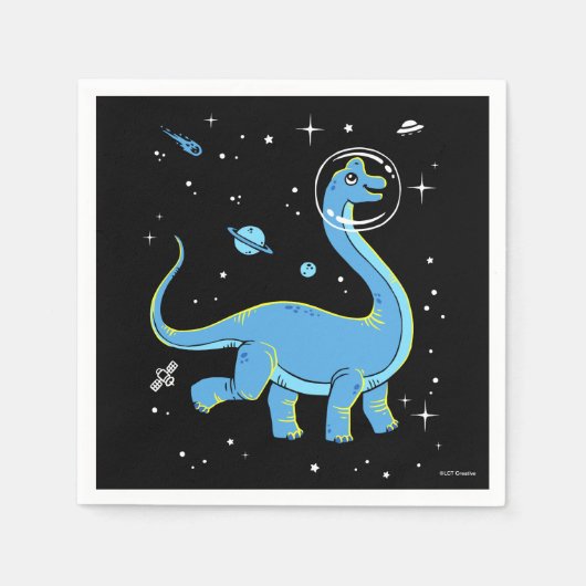 Blue Brachiosaurus dinos in de ruimte Servet (Voorkant)