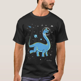 Blue Brachiosaurus dinos in de ruimte T-shirt