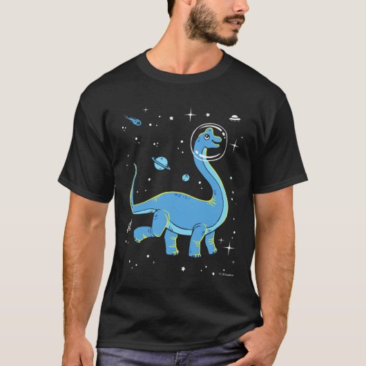 Blue Brachiosaurus dinos in de ruimte T-shirt (Voorkant)
