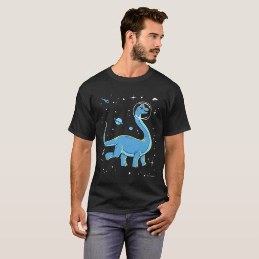 Blue Brachiosaurus dinos in de ruimte T-shirt (Voorkant volledig)