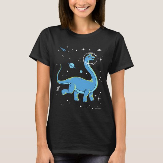 Blue Brachiosaurus dinos in de ruimte T-shirt (Voorkant)