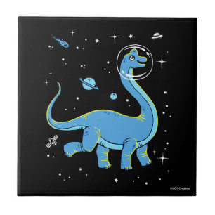 Blue Brachiosaurus dinos in de ruimte Tegeltje