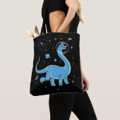 Blue Brachiosaurus dinos in de ruimte Tote Bag (Dichtbij)