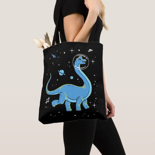 Blue Brachiosaurus dinos in de ruimte Tote Bag (Dichtbij)