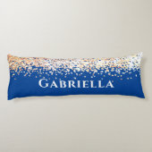 Blue Brass Gold Faux Glitter Aesthetic Custom Name Lichaamskussen (Achterkant)