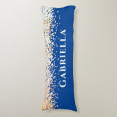 Blue Brass Gold Faux Glitter Aesthetic Custom Name Lichaamskussen (Voorkant Verticaal)